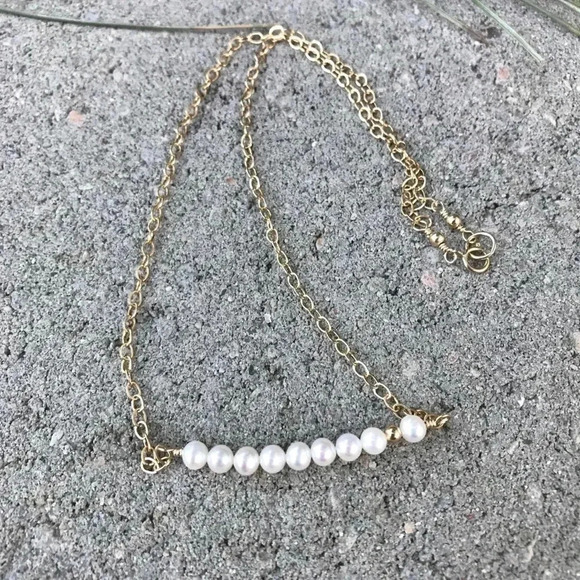 Cultured Freshwater Pearl, Pearl Bar Necklace, 3mm Pearl Necklace - Picture 2 of 3